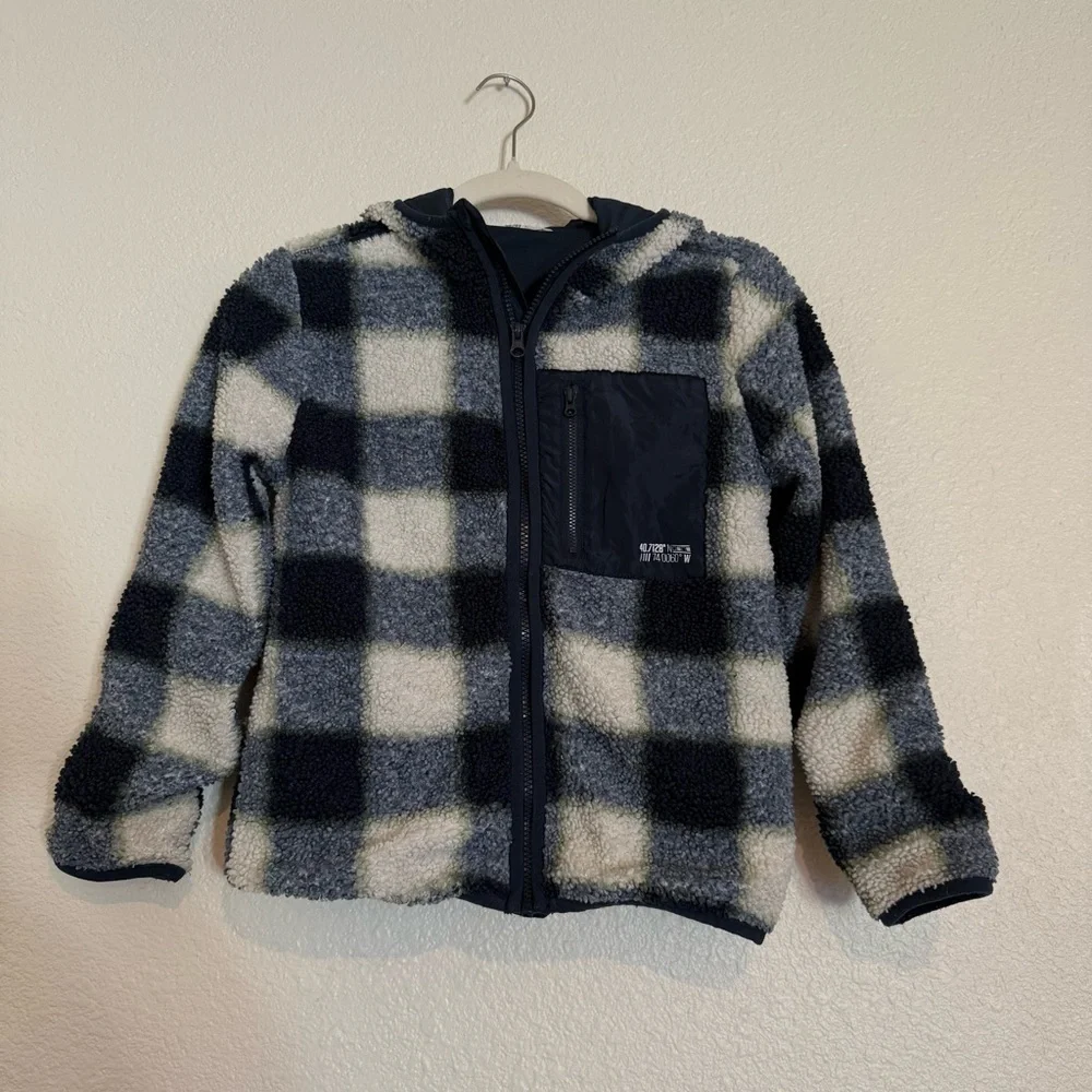 H&M Teddy Jacket Boys Blue Checkered Jersey Lined